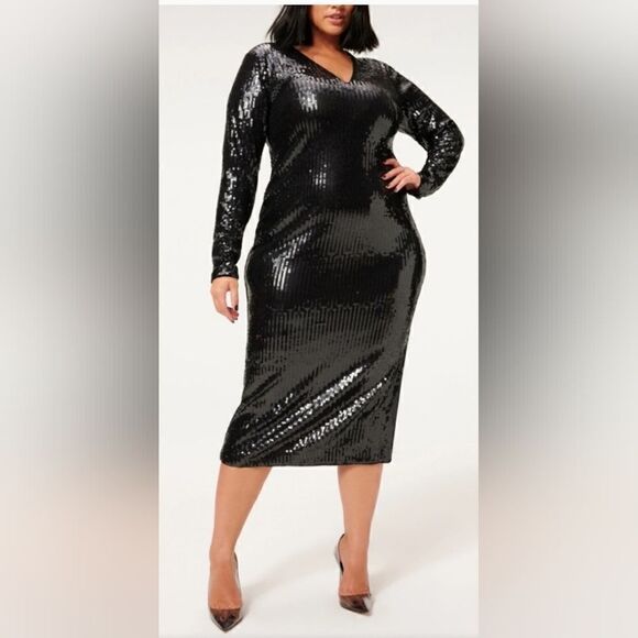 GOOD AMERICAN Black Sequin Midi Dress - Size 5 (XXL) - Picture 1 of 10